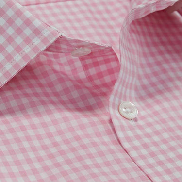 Contemporary Fit, Classic Collar, 2 Button Cuff in Pink Gingham Check