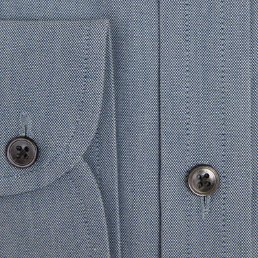 Contemporary Fit, Classic Collar, 2 Button Cuff Shirt in a Blue Textured Oxford Cotton