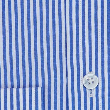 Contemporary Fit, Classic Collar, 2 Button Cuff Shirt in a Blue & White Medium Bengal Poplin Cotton