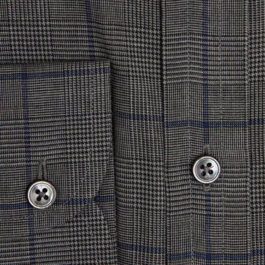 Contemporary Fit, Classic Collar, 2 Button Cuff Shirt in a Grey, Black & Navy PoW Check Twill Cotton