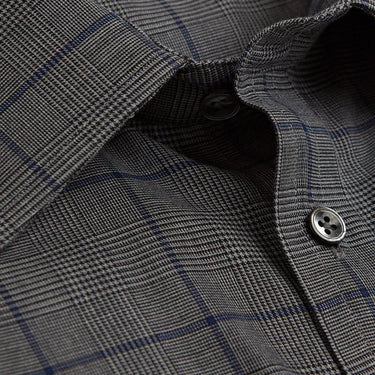Contemporary Fit, Classic Collar, 2 Button Cuff Shirt in a Grey, Black & Navy PoW Check Twill Cotton