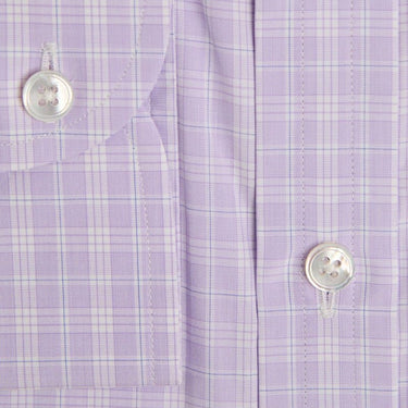 Contemporary Fit, Classic Collar, 2 Button Cuff Shirt in a Lilac, Navy & White Check Sea Island Quality Poplin Cotton