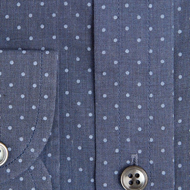 Contemporary Fit, Classic Collar, 2 Button Cuff Shirt in a Navy & Blue Small Spot Poplin Cotton
