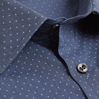Contemporary Fit, Classic Collar, 2 Button Cuff Shirt in a Navy & Blue Small Spot Poplin Cotton