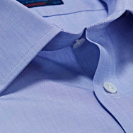 Contemporary Fit, Classic Collar, 2 Button Cuff Shirt in a Plain Blue End-On-End Cotton
