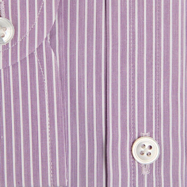 Contemporary Fit, Classic Collar, 2 Button Cuff Shirt in a Purple & White Fine Stripe Poplin Cotton