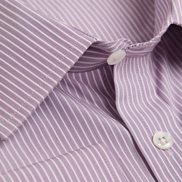 Contemporary Fit, Classic Collar, 2 Button Cuff Shirt in a Purple & White Fine Stripe Poplin Cotton