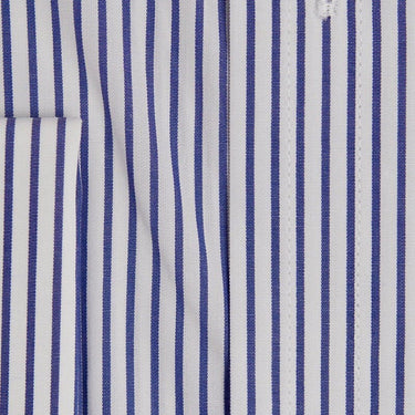Contemporary Fit, Classic Collar, Double Cuff in Navy & White Classic Stripe