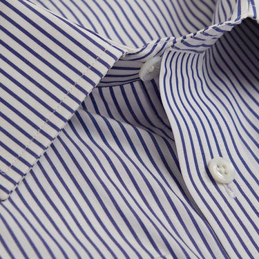 Contemporary Fit, Classic Collar, Double Cuff in Navy & White Classic Stripe
