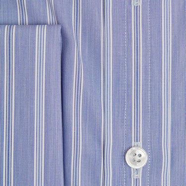Contemporary Fit, Classic Collar, Double Cuff Shirt in a Blue, Navy & White Stripe Poplin Cotton