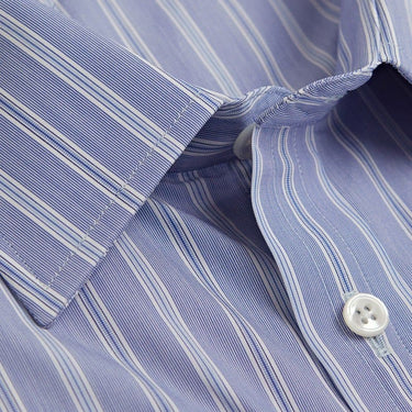 Contemporary Fit, Classic Collar, Double Cuff Shirt in a Blue, Navy & White Stripe Poplin Cotton