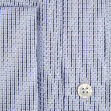 Contemporary Fit, Classic Collar, Double Cuff Shirt in a Blue, Navy & White Textured Twill Cotton