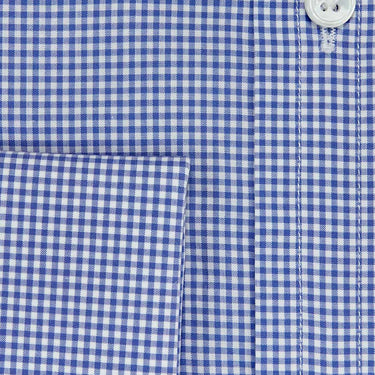 Contemporary Fit, Classic Collar, Double Cuff Shirt in a Blue & White Fine Check Poplin Cotton