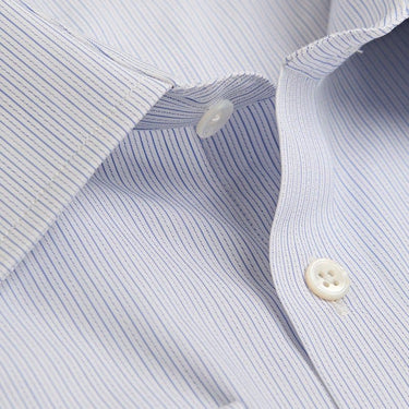 Contemporary Fit, Classic Collar, Double Cuff Shirt in a Blue & White Stripe Poplin Cotton