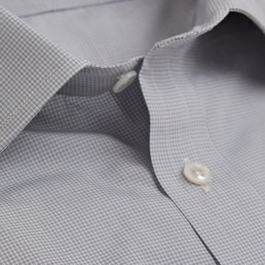 Contemporary Fit, Classic Collar, Double Cuff Shirt in a Grey & White Small Check Sea Island Quality Poplin Cotton