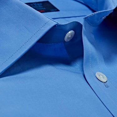 Contemporary Fit, Classic Collar, Double Cuff Shirt In Plain Blue