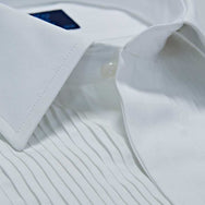 Contemporary Fit, Classic Collar, Double Cuff White Poplin Cotton Shirt with a Narrow Pleated Front