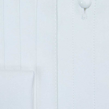 Contemporary Fit, Classic Collar, Double Cuff White Poplin Cotton Shirt with a Wide Pleated Front