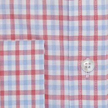 Contemporary Fit, Classic Collar, Double Cuff White With Red & Navy Overcheck