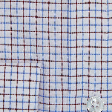 Contemporary Fit, Classic Collar, Double Cuff White With Wine & Light Blue Overcheck