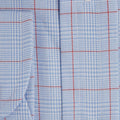 Contemporary Fit, Classic Collar, Two Button Cuff in Blue & White POW With Red Overcheck