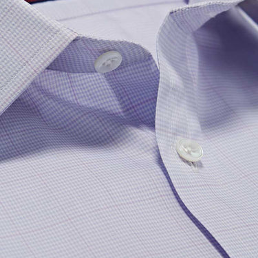 Contemporary Fit, Classic Collar, Two Button Cuff in lilac Houndstooth With Purple Overcheck