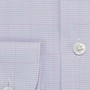 Contemporary Fit, Classic Collar, Two Button Cuff in lilac Houndstooth With Purple Overcheck