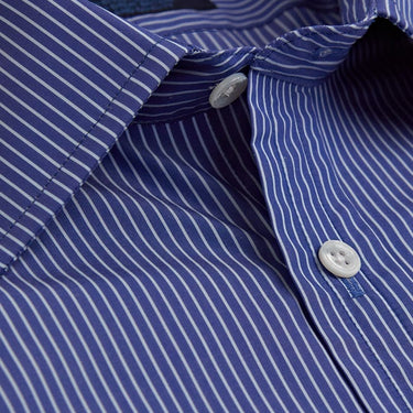 Contemporary Fit, Classic Collar, Two Button Cuff in Navy & White Stripe