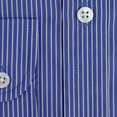 Contemporary Fit, Classic Collar, Two Button Cuff in Navy & White Stripe