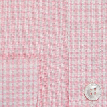 Contemporary Fit, Classic Collar, Two Button Cuff in Pink Grid Gingham Check