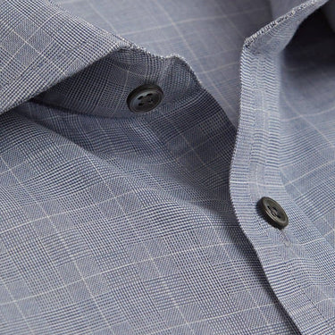 Contemporary Fit, Cut - away Collar, 2 Button Cuff Shirt in a Blue & White Check Twill Cotton