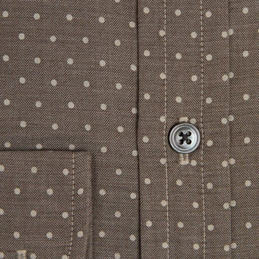 Contemporary Fit, Cut - away Collar, 2 Button Cuff Shirt in a Brown & Beige Spot Herringbone Cotton