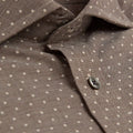 Contemporary Fit, Cut - away Collar, 2 Button Cuff Shirt in a Brown & Beige Spot Herringbone Cotton