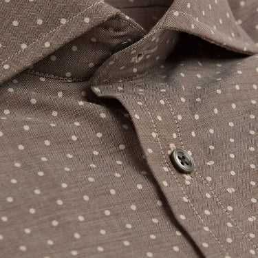 Contemporary Fit, Cut - away Collar, 2 Button Cuff Shirt in a Brown & Beige Spot Herringbone Cotton