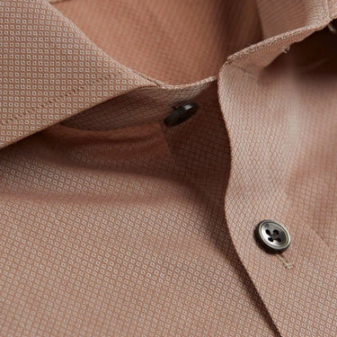 Contemporary Fit, Cut - away Collar, 2 Button Cuff Shirt in a Brown & White Textured Twill Cotton