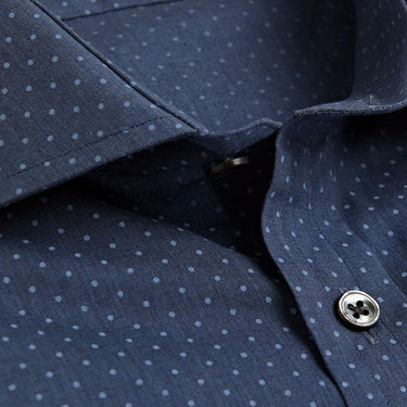 Contemporary Fit, Cut - away Collar, 2 Button Cuff Shirt in a Navy & Blue Small Spot Poplin Cotton
