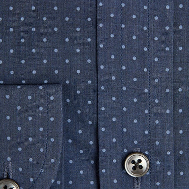 Contemporary Fit, Cut - away Collar, 2 Button Cuff Shirt in a Navy & Blue Small Spot Poplin Cotton
