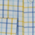 Contemporary Fit, Cut-away Collar, 2 Button Cuff Shirt in a Yellow, Blue & White Overcheck Twill Cotton