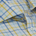 Contemporary Fit, Cut-away Collar, 2 Button Cuff Shirt in a Yellow, Blue & White Overcheck Twill Cotton