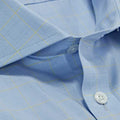 Contemporary Fit, Cut-away Collar, Double Cuff Shirt In Blue With Yellow Line Overcheck