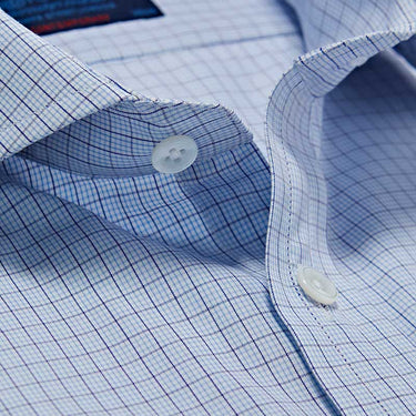 Contemporary Fit, Cutaway Collar, 2 Button Cuff Shirt in Blue & Navy Grid Check