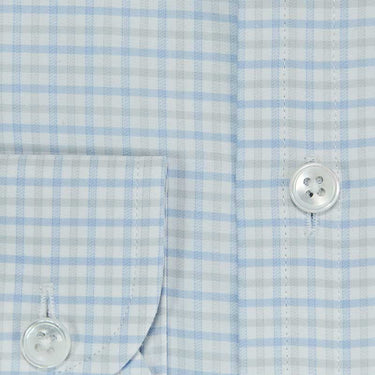Contemporary Fit, Cutaway Collar, 2 Button Cuff Shirt in Grey & Blue Twill Check
