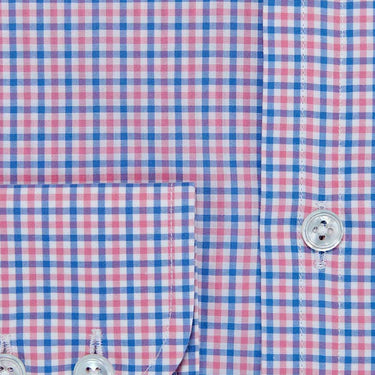 Contemporary Fit, Cutaway Collar, 2 Button Cuff Shirt in Sky Blue & Pink Check