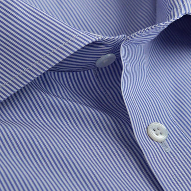 Contemporary Fit, Cutaway Collar, Double Cuff Blue Fine Bengal Stripe