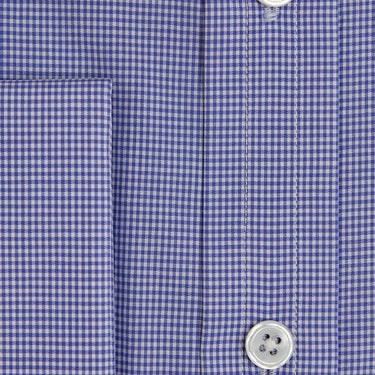 Contemporary Fit, Cutaway Collar, Double Cuff in Blue & White Shepherds Check