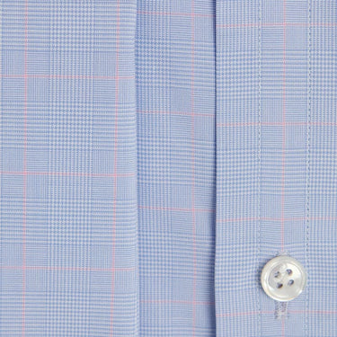 Contemporary Fit, Cutaway Collar, Double Cuff in Blue With Pink Line Overcheck