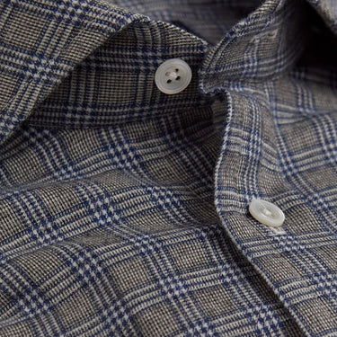 Contemporary Fit, Cutaway Collar, Two Button Cuff in Grey, Blue & White Check
