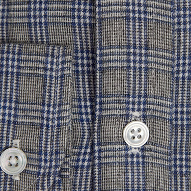 Contemporary Fit, Cutaway Collar, Two Button Cuff in Grey, Blue & White Check