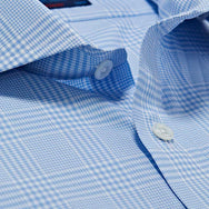 Contemporary Fit, Cutaway Collar, Two Button Cuff Light Blue & White POW Check
