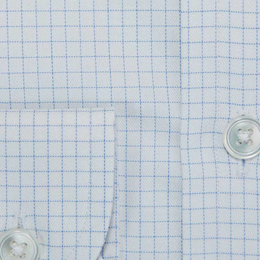 Contemporary Fit, Cutaway Collar, Two Button Cuff White Twill Blue Grid Check